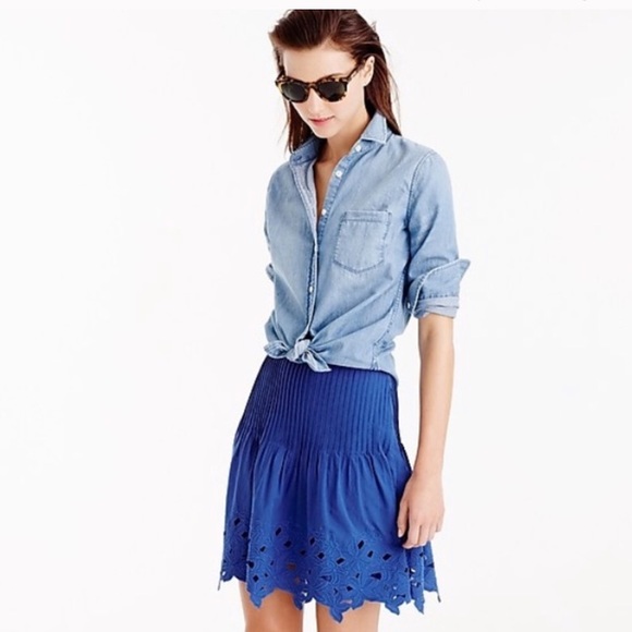 J. Crew Dresses & Skirts - J.Crew Blue Eyelet Floral Scalloped Hem Mini Skirt